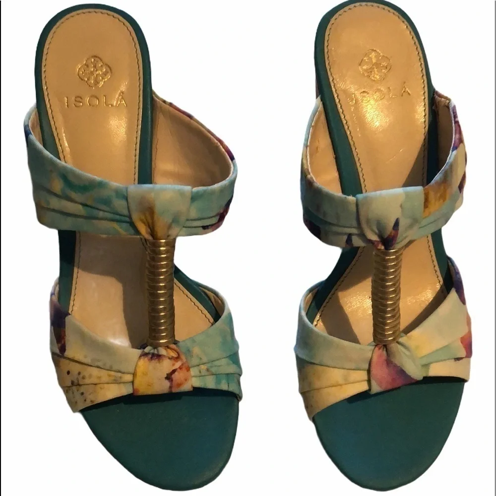 Isola wedge platform sandals. Blue, sz 6